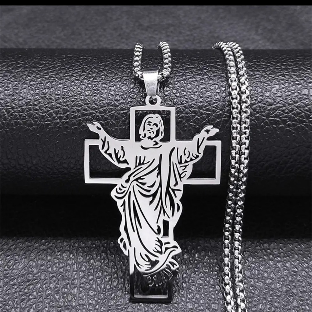 Stainless steel Jesus Cross Pendant Necklace Religious